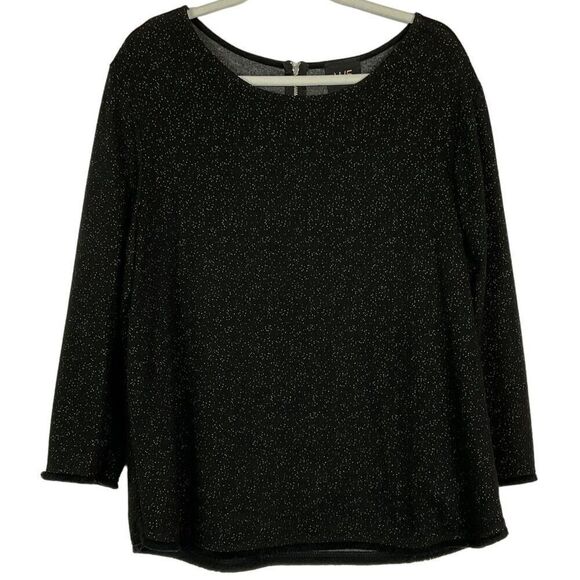 W5 Black Print Long Sleeve Top, Manufacturer Frayed Sleeves and Hem, Women's XL - Picture 3 of 10